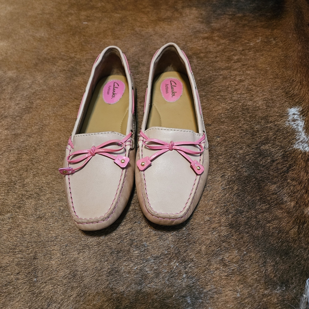 Clarks Women's Leather Pink/Tan Loafers Driving Moccasins New 9.5 - Picture 5 of 9